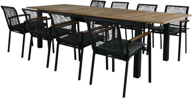 Ruokailuryhmä Venture Home, 220x100cm Panama-pöytä + 8 Dallas-tuolia
