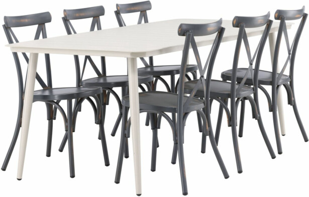 Ruokailuryhmä Venture Home, 200x90cm Lina-pöytä + 6 Peking-tuolia