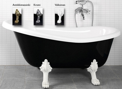 Kylpyamme Victoria 157, 215l, 1570x760mm, musta/valkoinen, eri jalkavaihtoehtoja