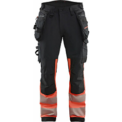 Riipputaskuhousut Blåkläder 1125 Highvis 4-way stretch, musta/punainen, C64