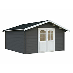 Pihavarasto Palmako Lotta, 13,9m², seinät harmaa RAL7012 / ovet ja räystäslaudat valkoinen RAL7016