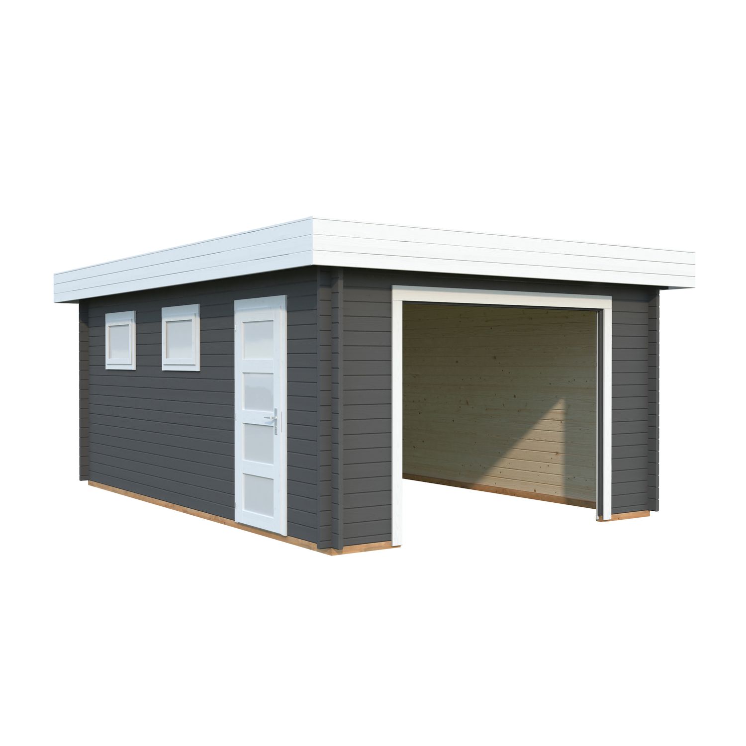 Autotalli Palmako Rasmus, ilman ovea, 19m², seinät harmaa RAL7012 / ovet, ikkunat ja räystäslaudat valkoinen RAL9019