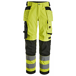Naisten riipputaskuhousut Snickers 6743 High-Vis Stretch lk2, keltainen/musta, koko 48