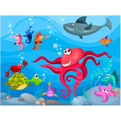 Kuvatapetti Artgeist Octopus and shark, 309x400cm, sininen