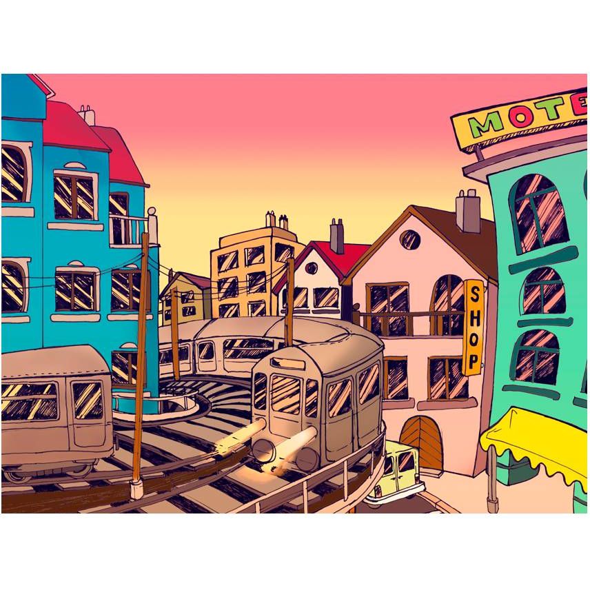Kuvatapetti Artgeist Morning in a city, 193x250cm, vaaleanpunainen