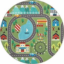 Pyöreä matto Benina Play Road Ø120cm vihreä