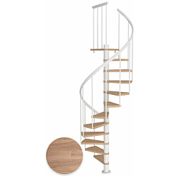Kierreportaat Dolle Montreal, Classic II -kaide, valkoöljytty tammi, valkoinen, Ø120cm, 11 askelmaa