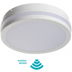 LED-kattovalaisin Kanlux Beno, liiketunnistimella, IP54, Ø26cm, valkoinen