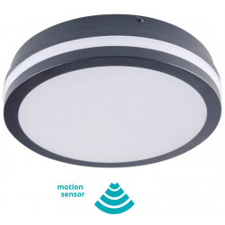LED-kattovalaisin Kanlux Beno, liiketunnistimella, IP54, Ø26cm, antrasiitti