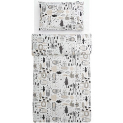 Lasten pussilakanasetti Familon Kaverit Organic, 120x160cm, valkoinen/kaakao