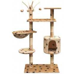 Kissan raapimispuu, sisal-pylväillä, 1 pesällä, 125cm, tassukuvio, beige