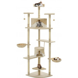 Kissan kiipeilypuu, sisal-pylväillä, 203cm, beige/valkoinen