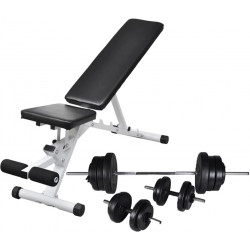 Treenipenkki levytanko- ja käsipainosarjalla, 60.5kg, 47.5x41x133cm