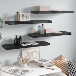 Kelluvat seinähyllyt 4 kpl korkeakiilto musta 80x23,5x3,8 cm