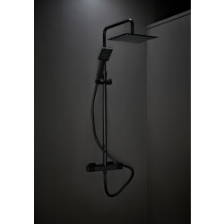 Sadesuihkusetti Hafa Mix Slim Square, termostaattihanalla, suihkupää ⌀250mm, vettä säästävä, cc150, hierova suihku, matta musta