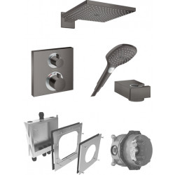 Sadesuihkusetti Hansgrohe ShowerSelect/Raindance E 300 Air, termostaattihanalla, suihkupää ⌀300mm, piiloasennus, hierova suihku, harjattu musta