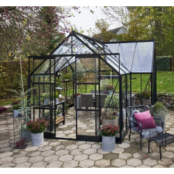 Kasvihuone Halls Garden Room, 12.9m², turvalaseilla, musta alumiinirunko