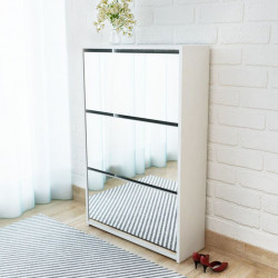 Kenkäkaappi 3 kerrosta ja peilit valkoinen 63x17x102.5 cm