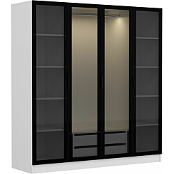 Vaatekaappi Linento Furniture Kale 6661 190x180cm valkoinen/musta
