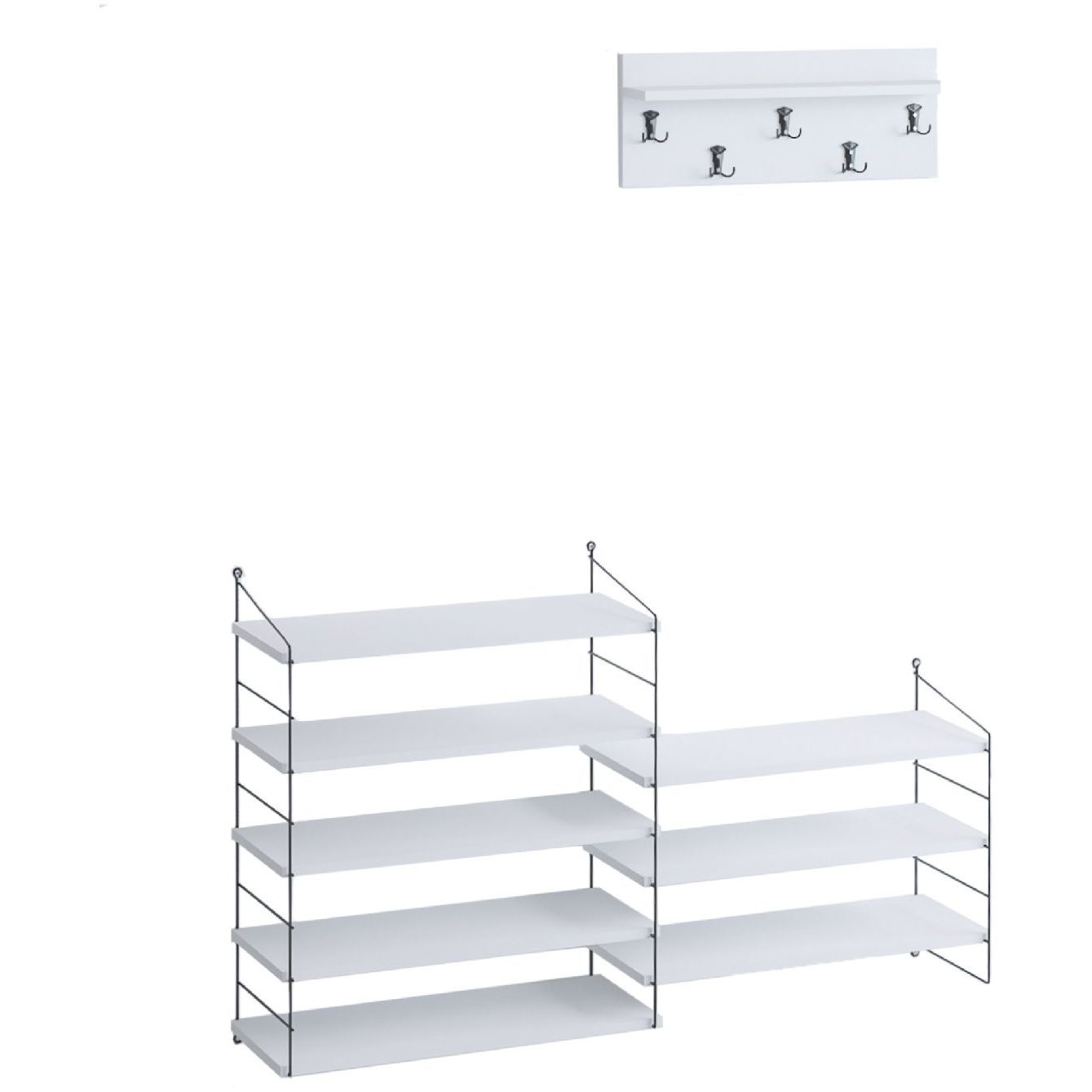 Kenkähylly ja naulakko Linento Furniture Biena valkoinen
