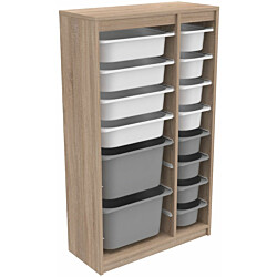 Lastenhuoneen laatikosto Linento Furniture Montana XS, 69x112.2cm, ruskea runko + valko-harmaat laatikot