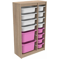 Lastenhuoneen laatikosto Linento Furniture Montana XS, 69x112.2cm, ruskea runko + valko-pinkit laatikot