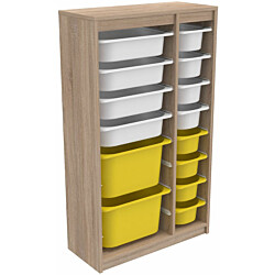 Lastenhuoneen laatikosto Linento Furniture Montana XS, 69x112.2cm, ruskea runko + valko-keltaiset laatikot