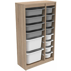 Lastenhuoneen laatikosto Linento Furniture Montana XS, 69x112.2cm, ruskea runko + harmaa-valkoiset laatikot