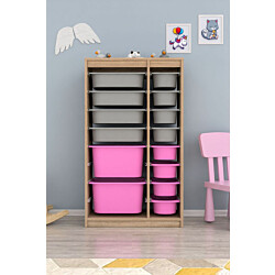 Lastenhuoneen laatikosto Linento Furniture Montana XS, 69x112.2cm, ruskea runko + harmaa-pinkit laatikot