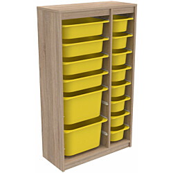 Lastenhuoneen laatikosto Linento Furniture Montana XS, 69x112.2cm, ruskea runko + keltaiset laatikot