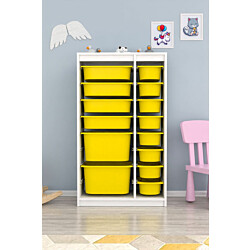 Lastenhuoneen laatikosto Linento Furniture Montana XS, 69x112.2cm, valkoinen runko + keltaiset laatikot