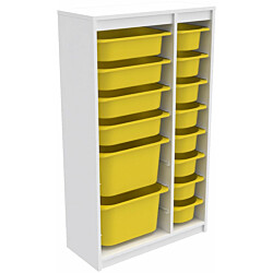 Lastenhuoneen laatikosto Linento Furniture Montana XS, 69x112.2cm, valkoinen runko + keltaiset laatikot