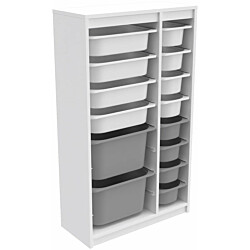 Lastenhuoneen laatikosto Linento Furniture Montana XS, 69x112.2cm, valkoinen runko + valko-harmaat laatikot