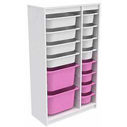 Lastenhuoneen laatikosto Linento Furniture Montana XS, 69x112.2cm, valkoinen runko + valko-pinkit laatikot