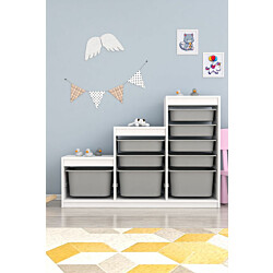 Lastenhuoneen laatikosto Linento Furniture Swiss, leveys 132cm, valkoinen/harmaa