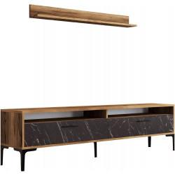 TV-taso ja hylly Linento Furniture Istanbul, marmorikuosi, ruskea/musta