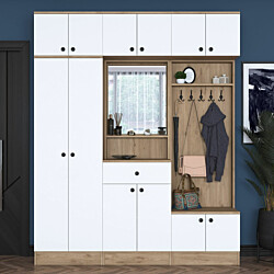 Säilytyskokonaisuus eteiseen Linento Furniture EA104-2421, leveys 179.6cm, valkoinen/ruskea