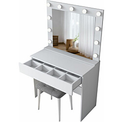 Meikkipöytä valolla Linento Furniture, BJ121-2934, valkoinen