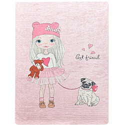 Lastenhuoneen matto Linento Best Friend 100x160cm vaaleanpunainen