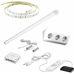 LED-valaisinsetti aamiaiskaappiin Limente ovitunnistin virtalähde pistorasia 2m 4000K IP20 24V valkoinen