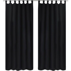 Mustat mikro-satiini verhot lenkeillä 2kpl 140 x 245 cm