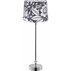 Pöytävalaisin PR Home Liam, 59cm, puuvillavarjostin, kukka, kromi/sinivalkoinen