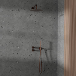 Sadesuihkusetti Scandtap Steel Harmonized 2X Amber, termostaattihanalla, vettä säästävä, piiloasennus, kupari