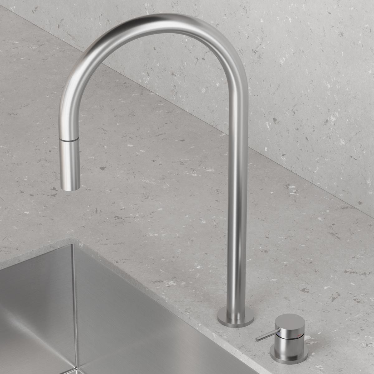 Keittiöhana Scandtap Steel Harmonized K2P Original, ulosvedettävä juoksuputki, ruostumaton teräs