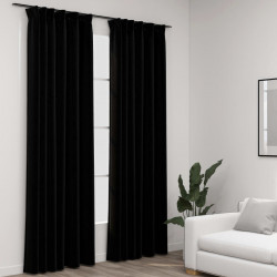 Pellavamaiset pimennysverhot koukuilla 2 kpl musta 140x225cm