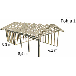 Autokatoksen runkopaketti Aarni 4.2m x 8.4m, pohjaratkaisu 1