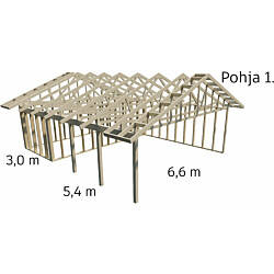 Autokatoksen runkopaketti Aarni 6.6m x 8.4m, pohjaratkaisu 1