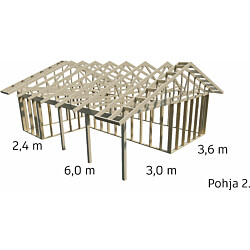 Autotallin runkopaketti autokatoksella Aarni 6.6m x 8.4m, pohjaratkaisu 2