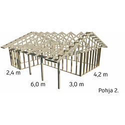 Autotallin runkopaketti autokatoksella Aarni 7.2m x 8.4m, pohjaratkaisu 2
