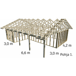 Autotallin runkopaketti autokatoksella Aarni 7.2m x 9.6m, pohjaratkaisu 1